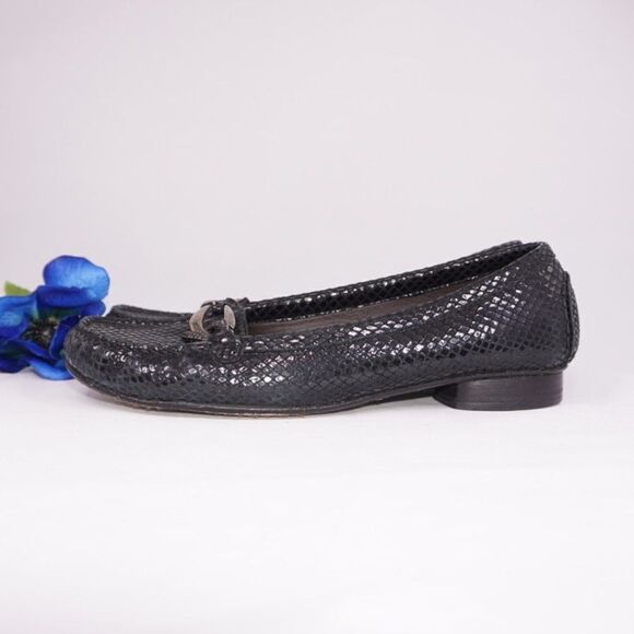 Stuart Weitzman Black Leather CI Croc Loafers, 7 - Picture 3 of 5